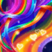 Colorful abstract background with intertwined rainbow ribbons, subtle hearts, and glowing lines symbolizing love, connection, and community.