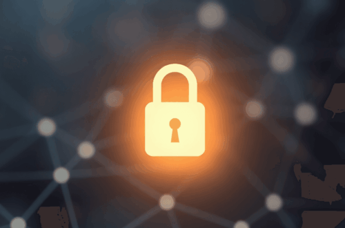 Glowing padlock icon above blurred abstract network connections with warm tones, symbolizing digital disconnection and privacy in minimalist style.